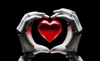 Robot som håller i ett hjärta